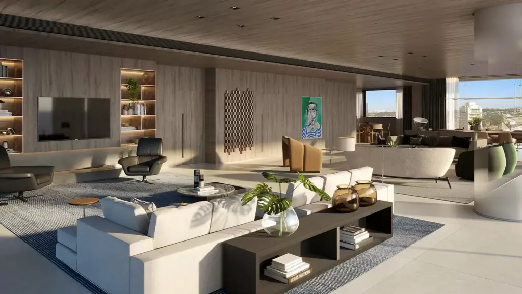 Vizcaya Itaim 7 Living Do Apartamento De 541 M² Do Vizcaya Itaim, Com Portas De Correr E Vista Do Itaim Bibi, Perspectiva Ilustrada