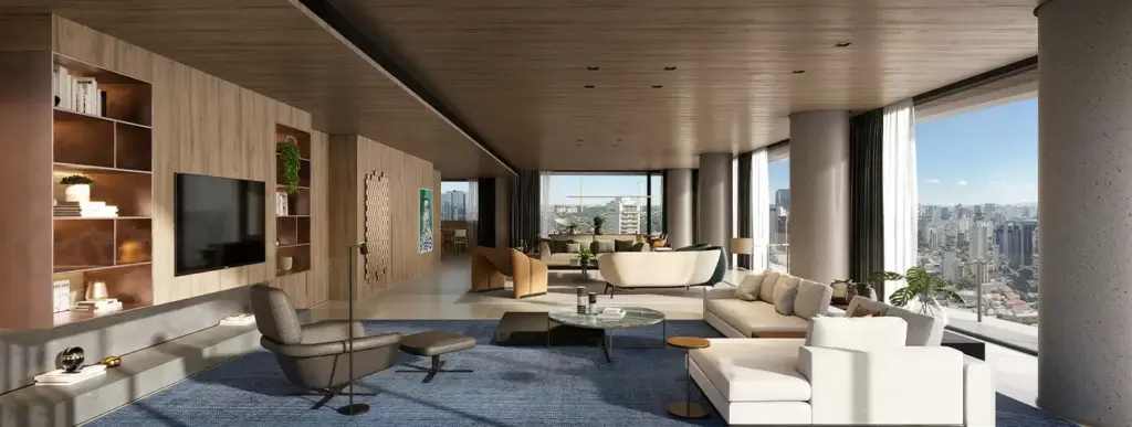 Estar E Jantar Integrados Do Apartamento De 541 M² Do Vizcaya Itaim, Perspectiva Ilustrada