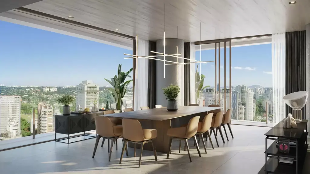 Sala De Jantar Com Vista Do Itaim Bibi Do Apartamento De 541 M² Do Vizcaya Itaim, Perspectiva Ilustrada